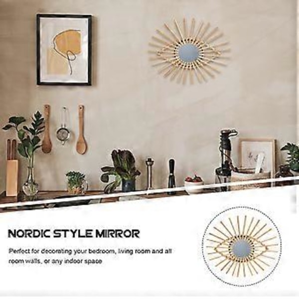 Rattan Flettet Speil Form Anheng Veggdekorasjon Nordisk Stil Speil Veggdekor