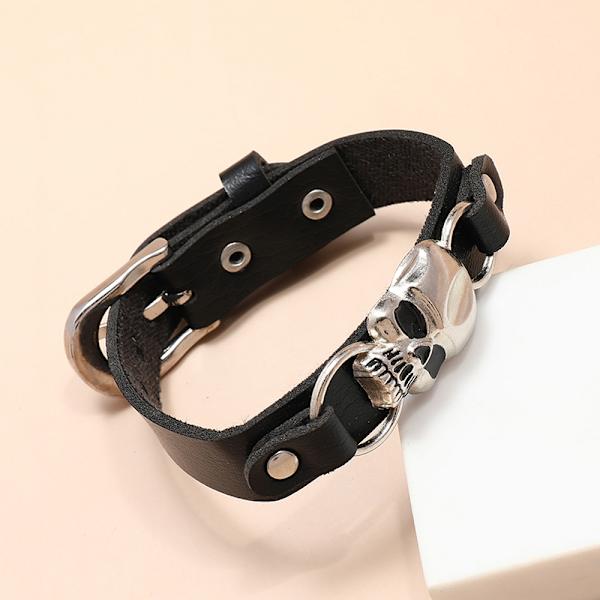 Enkelt hodeskallehode lærarmbånd personlighet trend gate tilbehør armbånd armbånd smykker