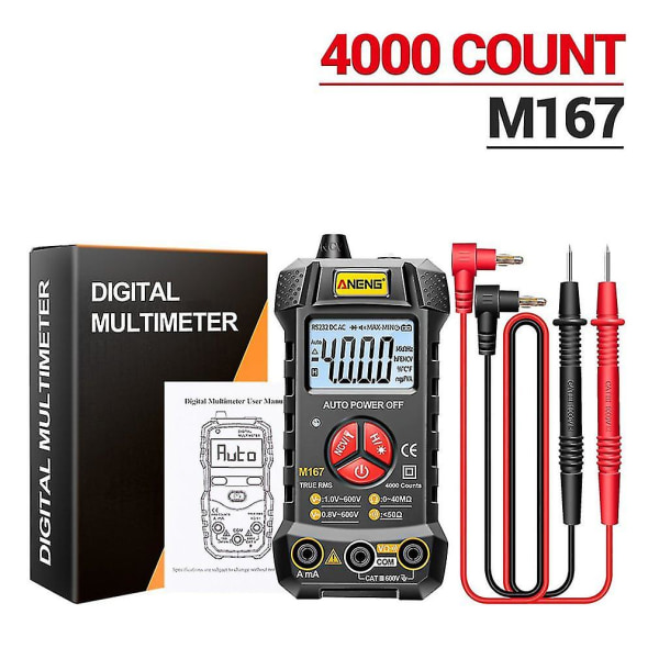 Aneng M167 Digital Mini Multimeter AC/DC Elektriska Instrument Tester Auto Multimetro True RMS Transistor NCV Multimätare