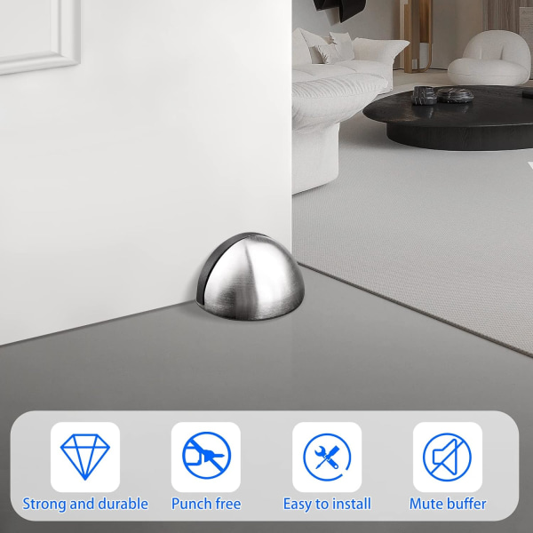 1 sæt med 6 (sølv) dørstop, rustfrit stål klæbende dørstop