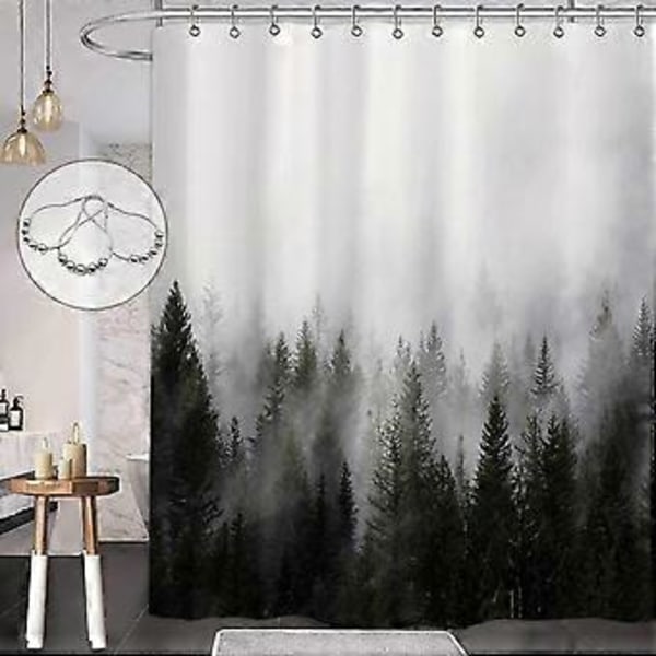 Duschdraperier med dimmig skog, Naturduschdraperi, Skogsduschdraperi, Fantasi Dimma Magiskt Träd Baddraperi för Badrum, Höstduschdraperi, Vattenp