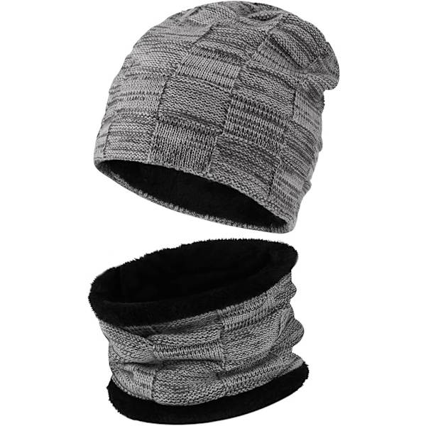 Grå  Laden Vinter Beanie Huer Halstørklæde Sæt Varme Strikkede Huer Skull Cap