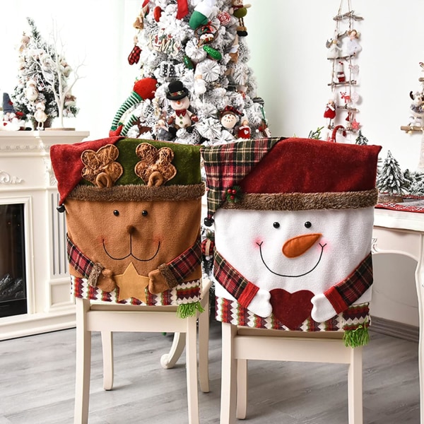Set med 2 julstolsöverdrag Jultomte Snögubbe Ren