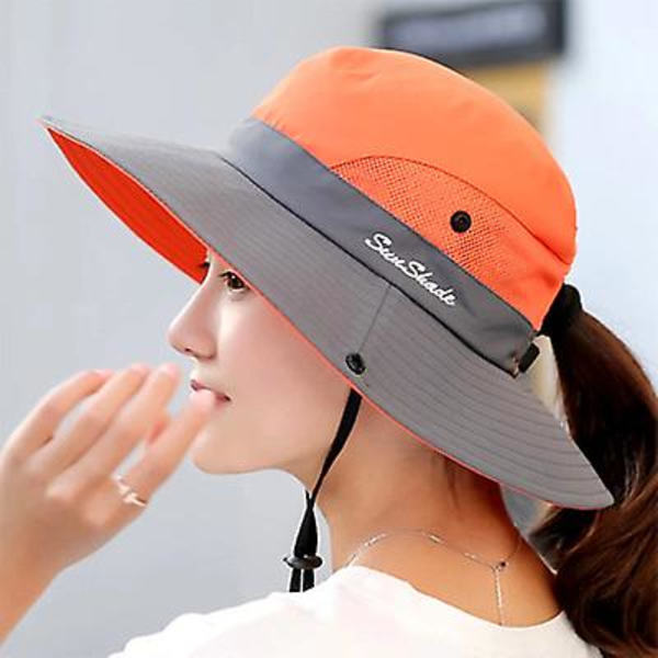 Udendørs solskygge fiskerhat sammenklappelig bredskygget clip-on hovedhat solhat（orange）