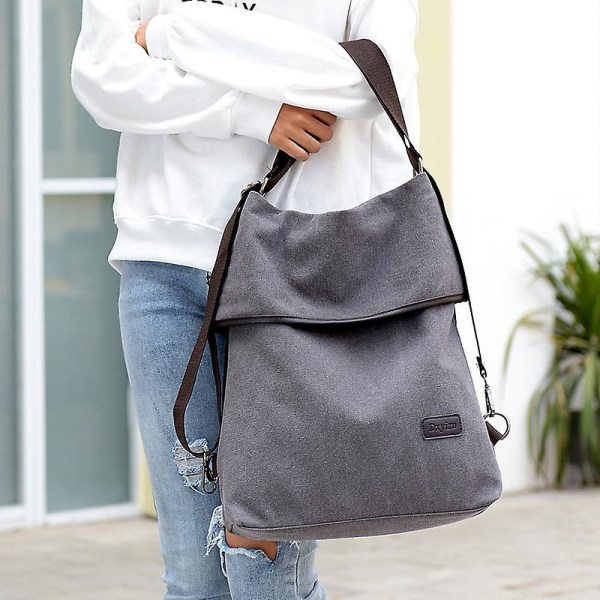 Canvas Bag Casual Student Backpack Women Multifunctional Shoulder Bag Large Capacity Shoulder Bag Grey