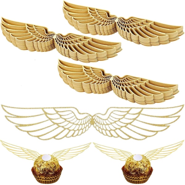 500 kpl Gold Glitter -syntymäpäiväpäälliset, Gold Wings -kakkupäälliset, C