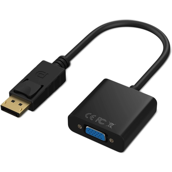 1080P(Svart) DP till VGA-adapter, guldpläterad DisplayPort till VGA-koppling