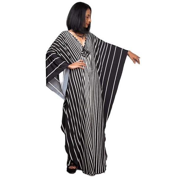 Kvinnors tryckta maxiklänning fladdermusärm strandklänning plus size sommarklänning strandkläder kaftan överdrag Dn0503