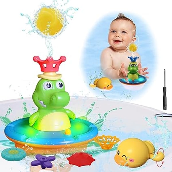 Luminous Baby Bath Toy - Krokodil Pool Vattenspel - LED Badleksak - 5 Spray Styles Badleksak med Uppdragbar Anka Flickor och Pojkar för Flickor och Pojkar