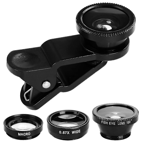 Fiskeøje Universal Clip-on Objektiv Vidvinkel Kamera Objektiv Kit Makro Objektiv Smartphones