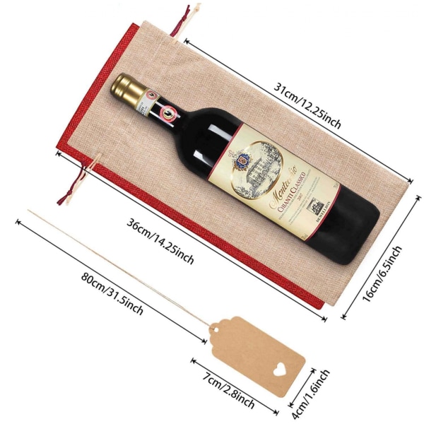 10 st högkvalitativa jute vinpåsar och presentlappar