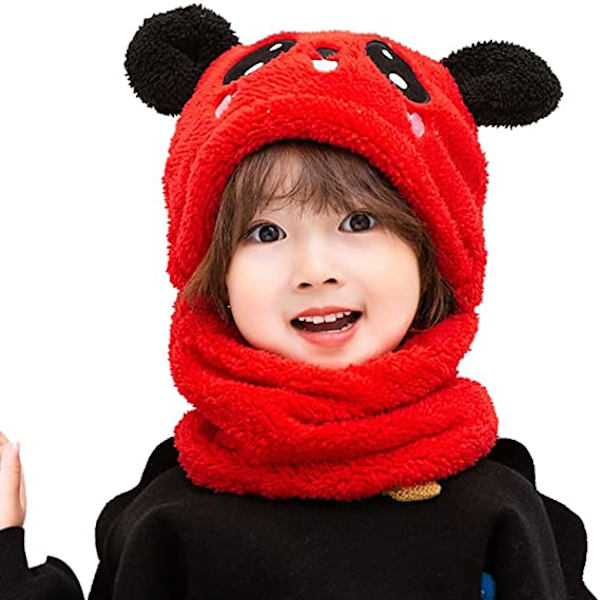 Bonnet til Børn, Drenge og Piger, Sød Vinterhue med Bjørneører, Unisex (Rød) Red