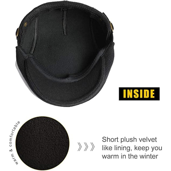 Flat Cap Beret Hatt Mann Justerbar Høst Vinter Black