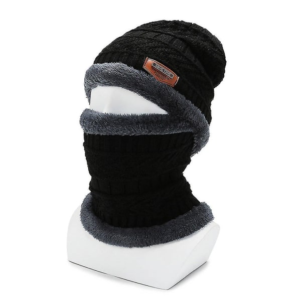 Vinter Beanie Hat Scarf Sæt Varmt Strikket Hat Tyk Fleeceforet Vinterhue (Rød)