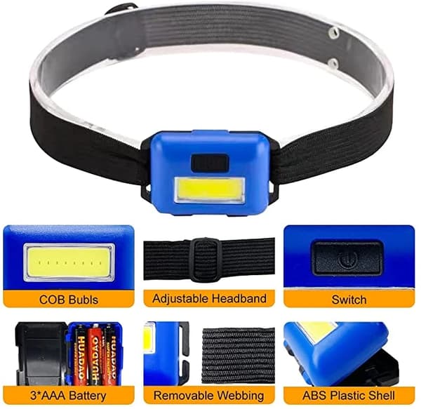 6 stk Mini Hodelykter Bærbare COB LED Hodelykter Vanntett Front