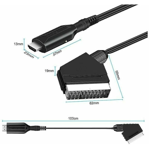 Scart till Hdmi-omvandlare Video Audio Adapter för Hdtv/dvd/set top