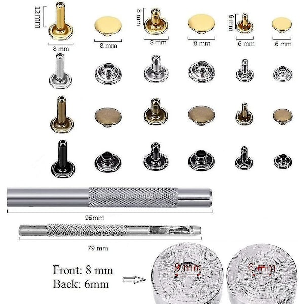 180 set lädernit med dubbla lock i 3 storlekar