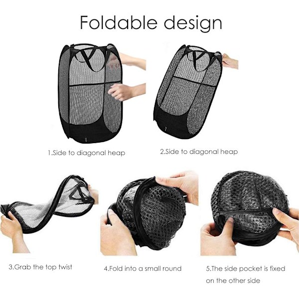 Tvättkorg [2-pack] Hopvikbar Pop Up Mesh Tvättkorg La