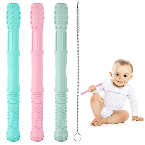 Baby Bidering Silikone Bidering, Bpa-fri Baby Biderør Greb Legetøj Med Rengøringsbørster