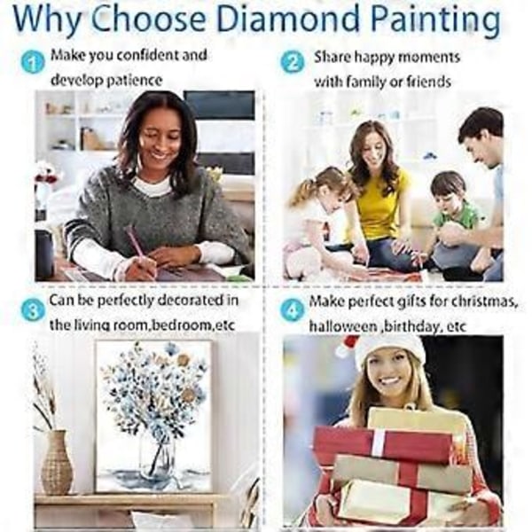 Vas Blomma Diamantkonst Kit för Vuxna, Runda Full Drill Diamantmålningskit för Nybörjare Ädelstenskonst Målningskit, DIY 5D Diamantprickar Målning med