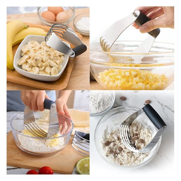 Dej Blander Rustfrit Stål Kage Cutter, Kage Cutter & Dej Mixer Med 4 Blade Kage Cutter Dej Masher（Sort）