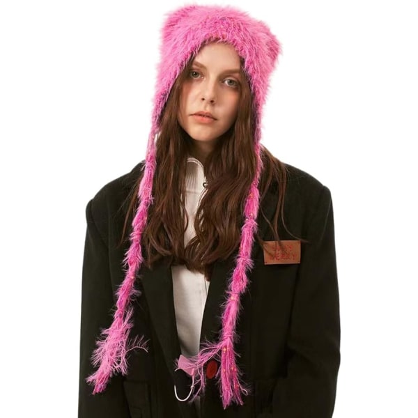 Distressed Knitted Beanie Y2k Fuzzy Winter Warm Hats Cute Bear Ca