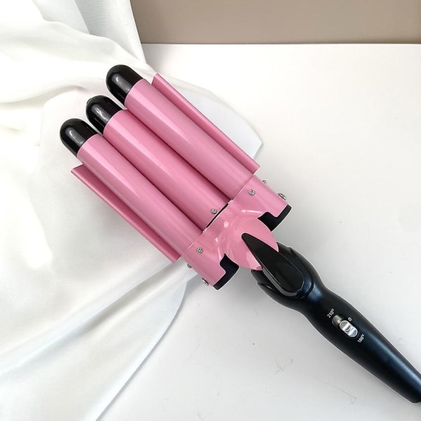 3-fat rosa hårstrån för långt/kort hår, 32 mm curling curlingstav Intelligent temperaturkontroll curler