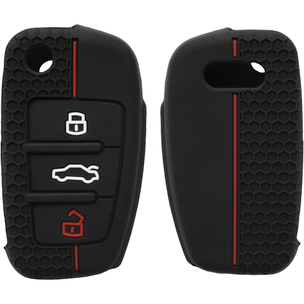 Black Red Car Key Case Compatible with Audi Key 3 Keys Soft Silic