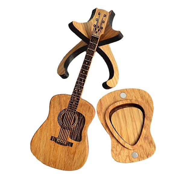 Trägitarrplockhållare med 3 unika gitarrplock, gitarrformad gitarrplocklåda, gitarrtillbehör