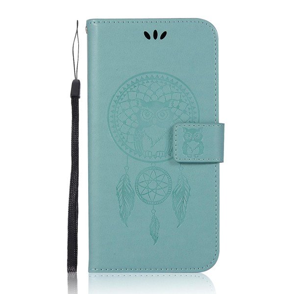 För Samsung Galaxy A50 Global Wind Chime Owl Präglingsmönster Horisontellt Flip Läder Phone case(grön)