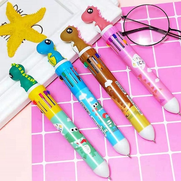 4 stk. Shuttle-kuglepenne, Retractable Ballpoint Pen Gel Pen 10-i-1 Gavepenne Multicolor Animal 0,5 mm Flydende blækpenne til kontorartikler