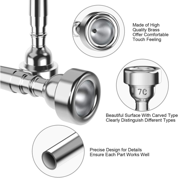 Sølvfarvet trompetmundstykke 7C 5C 3C Mundstykkesæt