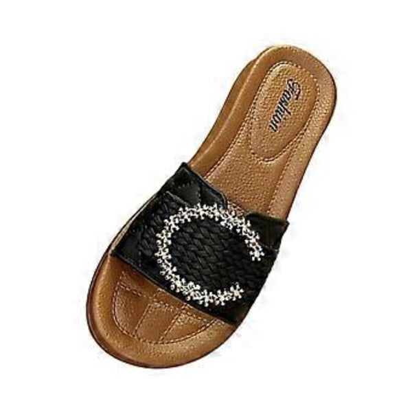 Damtofflor Slip-on Sandaler Mjuka Strand Bekväma Öppen Tå Fest Fina Halkfria Sulor Mode Slides Dam Platt Sandaler (Svart Längd 24.5cm) Black Length 24.5cm