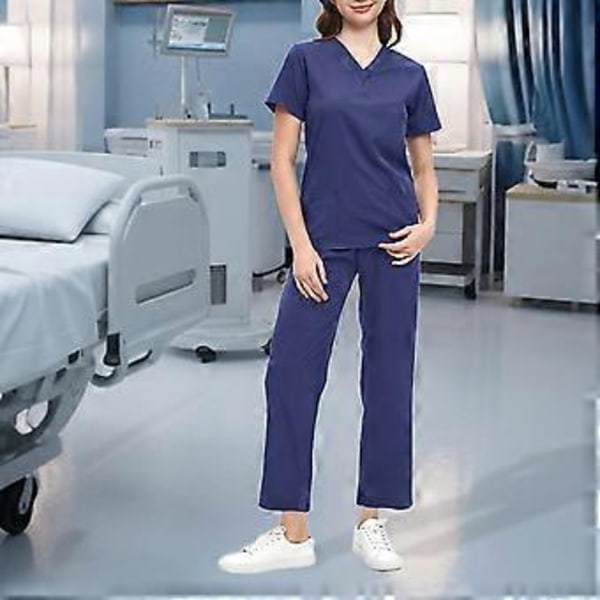Dam Scrubs Set Sjuksköterska Scrubs Bekväma Arbetskläder för Kvinnor Scrubs Topp och Byxor Vårduniformer Scrubs för SPA Operationssal (XL) XL