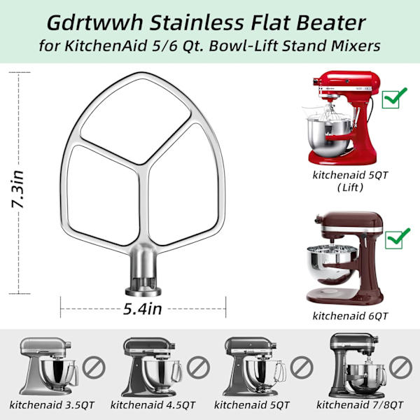 Flatvisp i rustfritt stål til KitchenAid 5 & 6-liters miksere