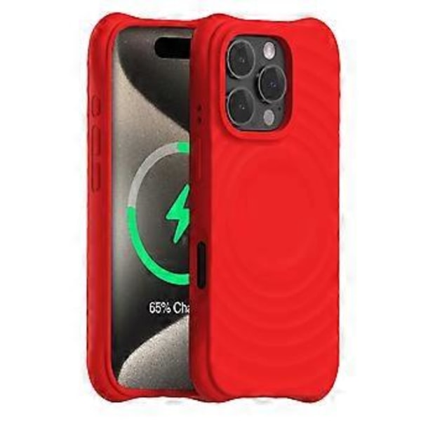 iPhone 16 Pro Max Magneettinen Suojakuori Aaltoileva Pintakuvio PC+Nestemäinen Silikoni Puhelinkuori Mikrokuituvuori Red