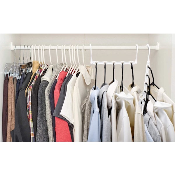 Pakke med 10 magiske bøjler Garderobe bøjle arrangør Opbevaring til tøj Pladsbesparende i skabe Hvid 38CM Lang