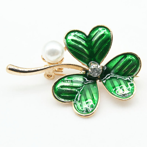 Irsk Shamrock Kleverblad Brosche Rhinestone Krystal Brosche Clove