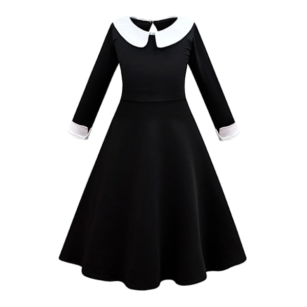 Flickor Wednesday Addams Cosplay Dansklänning Set Halloween Kostym（160cm Med väska）