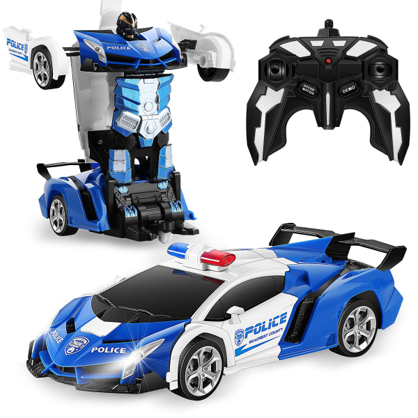 Remote Control Car, Transform Robot Rc Cars For Kids Toys, 2.4ghz 1:18 Scale Racing Car With One-button Deformation, 360drifting Blue White