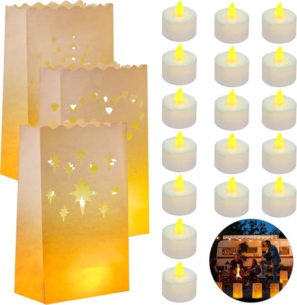 (24 stk.) Poselys og LED-telys - Dekorative flammefri