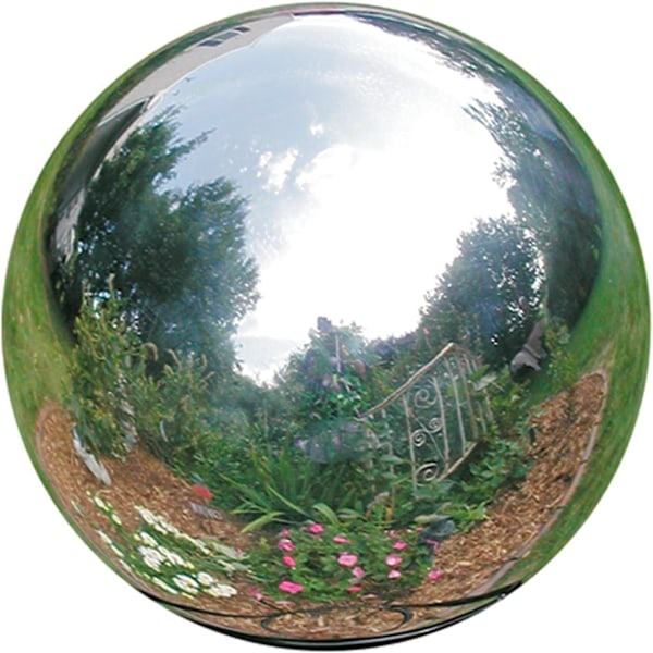 Speilball 12 cm i diameter i skinnende sølvpolert rustfritt stål