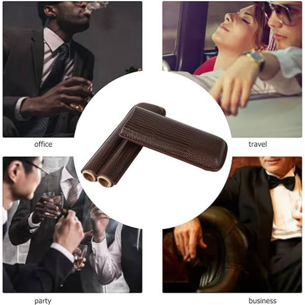 1 stk. læder cigar etui - brunt PU læder 2 fingre cigar bæretaske