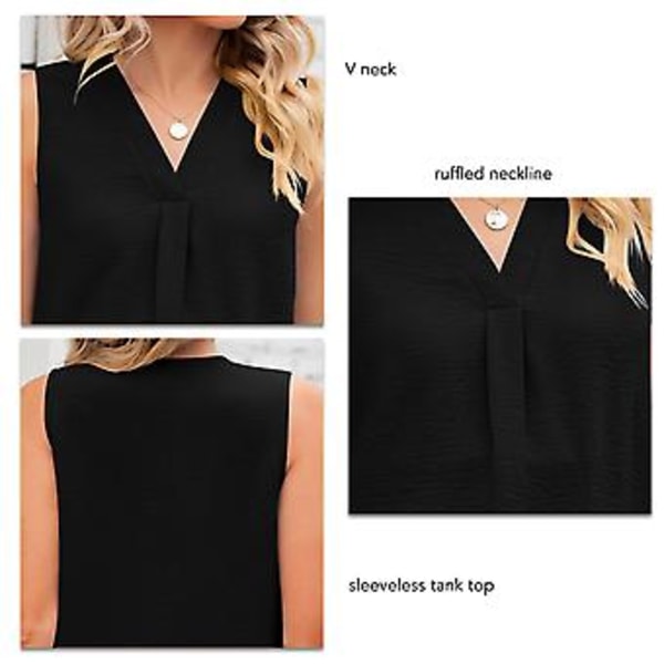 Ärmlös damtopp V-ringad enfärgad lös stil andningsbar trendig sommarlinne (XL Svart) Black XL