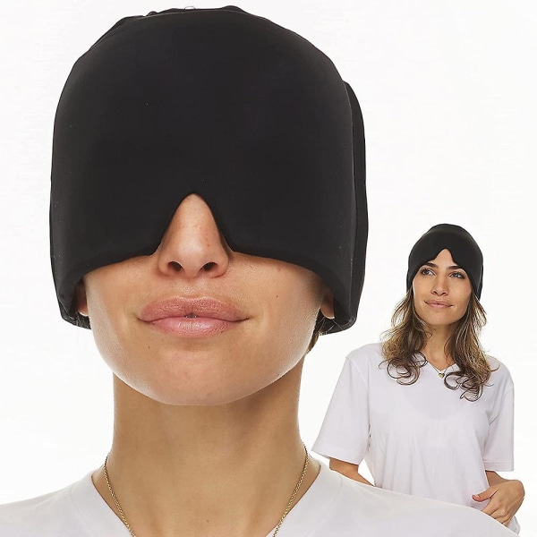 Form Fitting Gel Ice Headache Migraine Relief Hat, Cold Therapy Migraine Relief Mask, Comfortable &amp; Strechable Ice Pack Eye Mask（Black）