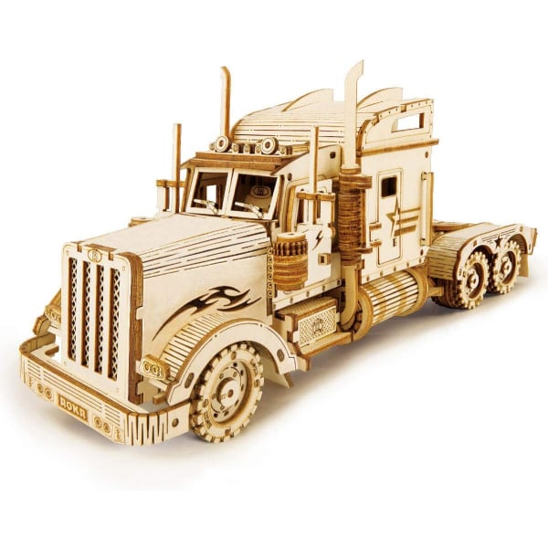 Träbil att bygga - 3D trämodellpussel - mekanisk modell för barn och vuxna (tung lastbil)