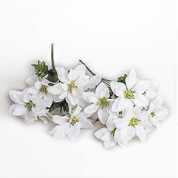 Kunstig Julestjerne Jule Røde Blomster Hoved Buket 7 Stængler White