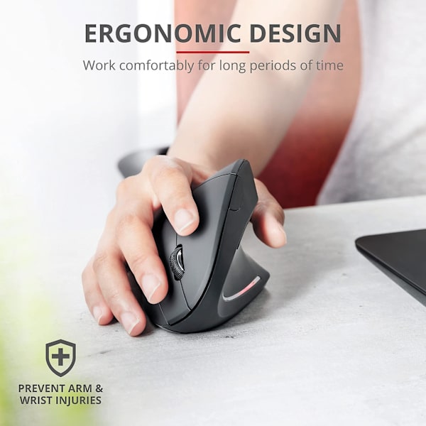 Verto trådløs ergonomisk mus, lodret mus med opbevaringsbar USB-mikro-modtager til højrehåndede brugere