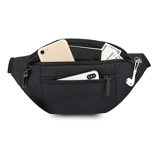 Stor Crossbody Fanny Pack med 4 lynlåslommer, gaver til at nyde sportsfestival træning rejser løb afslappet（sort）