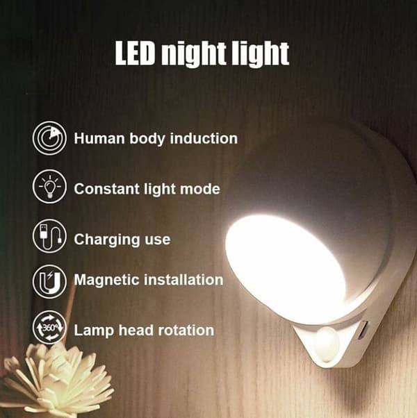 Natlys, USB genopladelig LED bevægelsessensor lys kropsinduktion